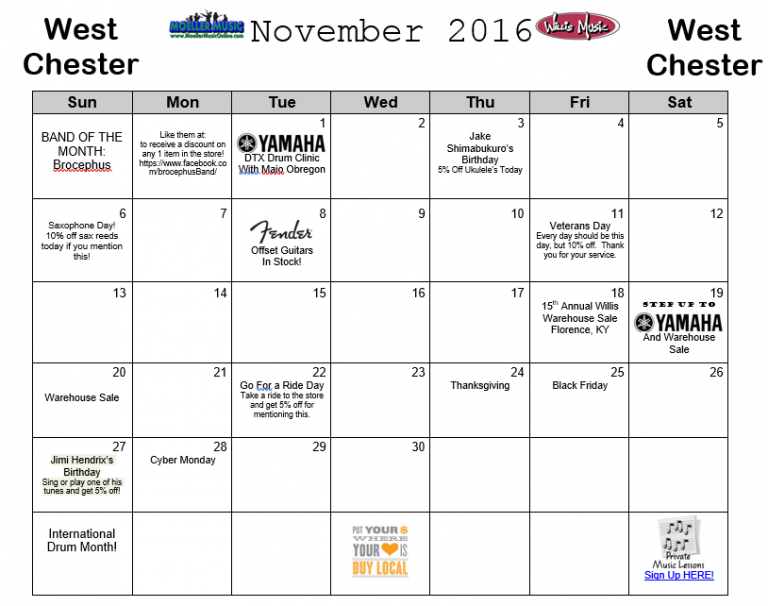 West Chester November Events Calendar Willis Music