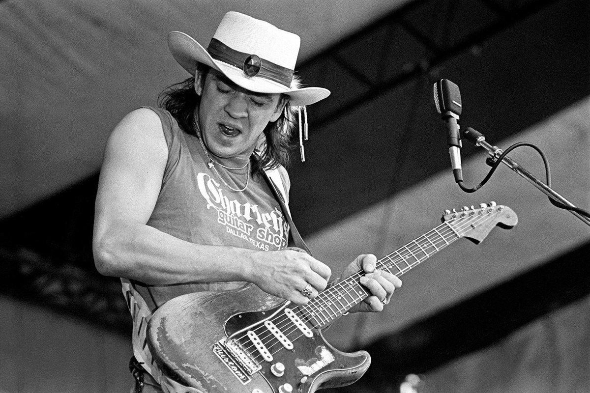 Stevie Ray Vaughan playing guitar